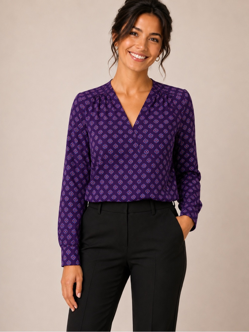 41 Hawthorn Purple Printed V-Neck Blouse